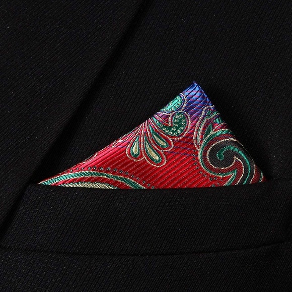 Mens Pocket Square Handkerchief Paisley Red - Picture 4 of 5